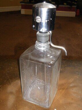 Vintage Large Liquid Soap Dispenser Glass Bottle Metal Pump